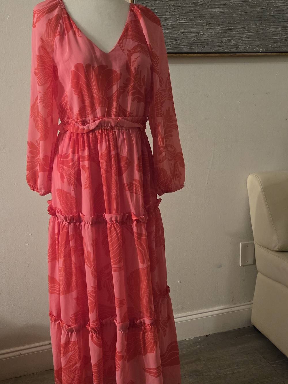 Beyond Words Floral Long Sleeve Tiered Maxi Dress - Pink